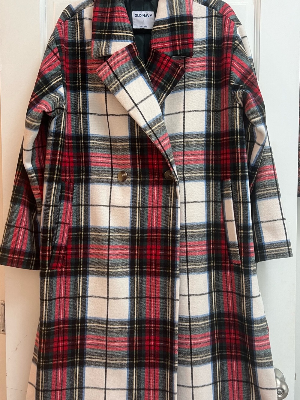 Old Navy Plaid Double-Breasted Pea Long Coat